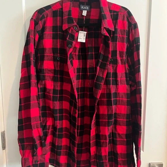 Red and Black Plaid Button Down Shirt for Men Matching Family Outfit - Picture 2 of 6